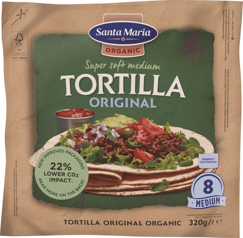 Santa Maria 原味中号有机小麦卷饼8片 320 g|Santa Maria Tortilla Original Medium Vehnätortilla Luomu 8 kpl 320 g