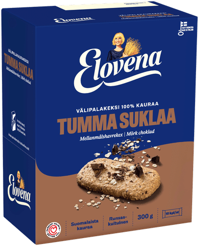 Elovena 10x30g 黑巧克力全麦粗粮饼干 100%燕麦|Elovena 10x30g tumma suklaa täysjyvä välipalakeksi 100% kauraa