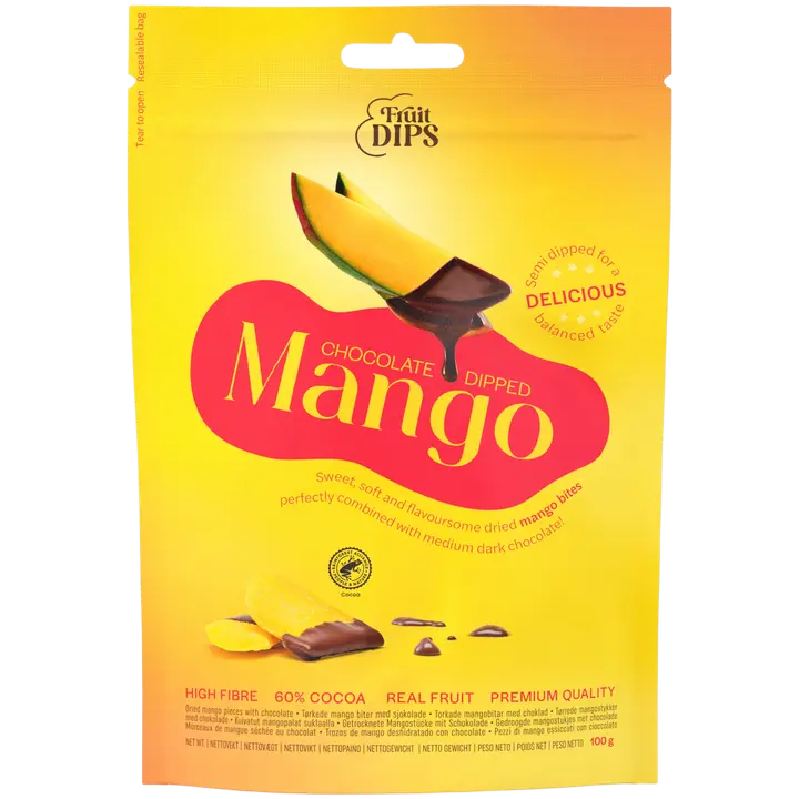 Fruit Dips Kuivatut mangopalat suklaalla 100g-Fruit dips 芒果干配巧克力 100g