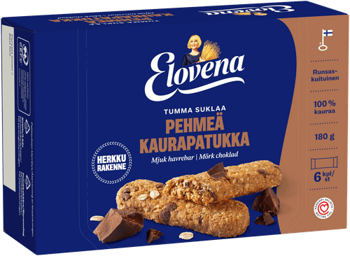 Elovena 6x30g tumma suklaa pehmeä kaurapatukka|Elovena 6x30克 黑巧克力软燕麦棒