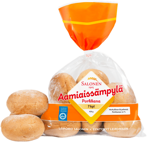 Leipomo Salonen Aamiaissämpylä porkkana 7/420 g porkkanalla maustettu vehnäsämpylä, halkaistu|Leipomo Salonen 早餐小面包 7/420克 胡萝卜风味小麦面包,切半