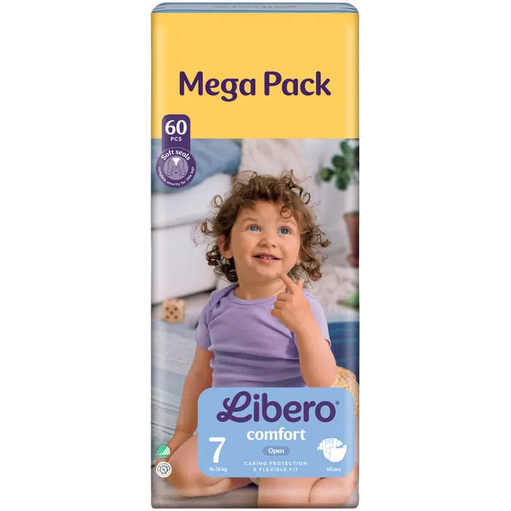 LIBERO Comfort teippivaippa koko 7, 60kpl, 16-26kg|Libero 舒适胶带纸尿裤尺寸 7,60 片,16-26 公斤