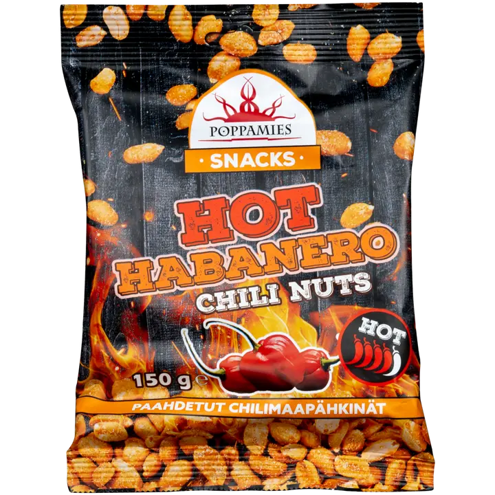 Poppamies Snacks Hot Habanero Chili Nuts maapähkinät 150g-Poppamies 零食热哈瓦那辣椒坚果花生 150g