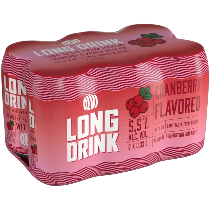6xOLVI Long drink Cranberry with gin 5,5 % 0,33 l tlk|OLVI Long drink 6xOLVI 蔓越莓长饮杜松子饮品 5.5% 0.33 l tlk