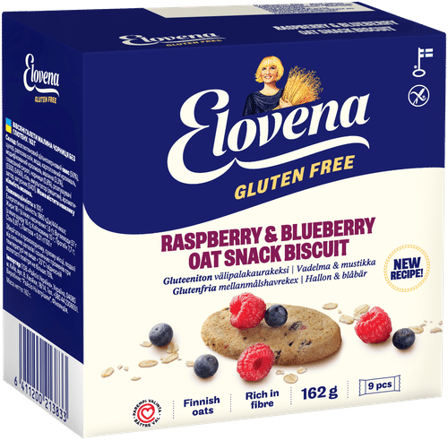 Elovena 9x18克无麸质覆盆子蓝莓燕麦零食饼干|Elovena 9x18g gluteeniton vadelma-mustikka välipalakaurakeksi