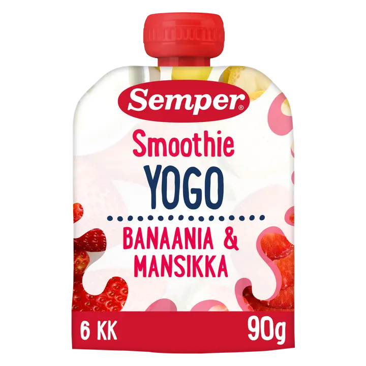 Semper Yogo Smoothie Banaani & mansikka 6kk jogurtti-hedelmäsose 90g|Semper Yogo Smoothie 香蕉草莓 6 个月酸奶果泥 90g