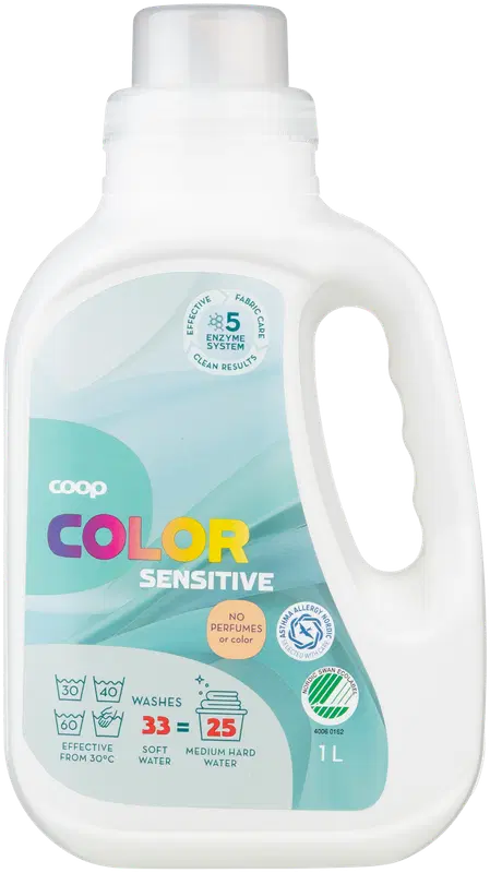 Coop 彩色衣物敏感肌洗衣液 1 l|Coop Color Sensitive kirjopyykin pesuneste 1 l
