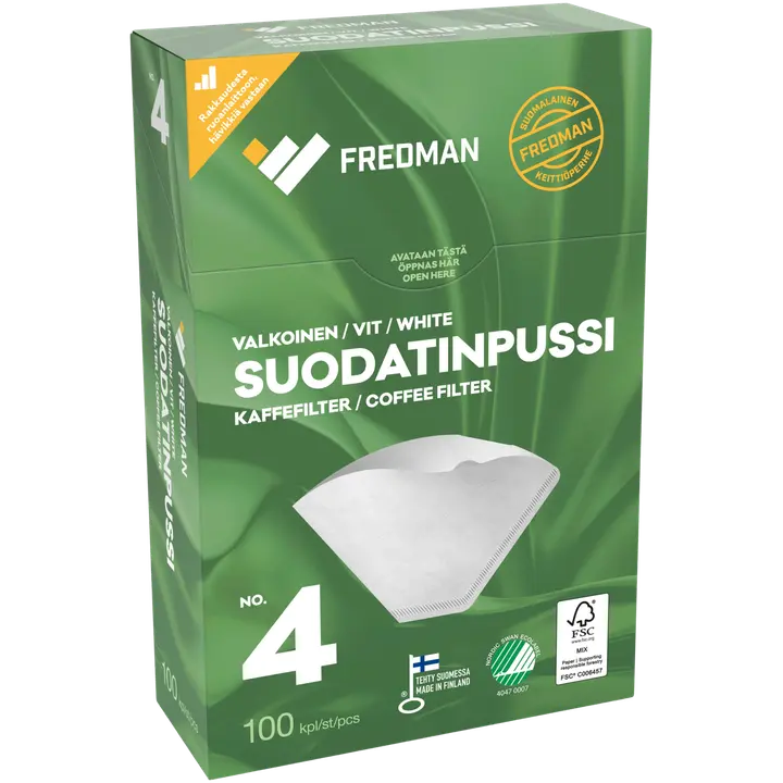Fredman suodatinpussi No 4 valkoinen 100kpl|Fredman 滤袋No 4 白色 100kpl
