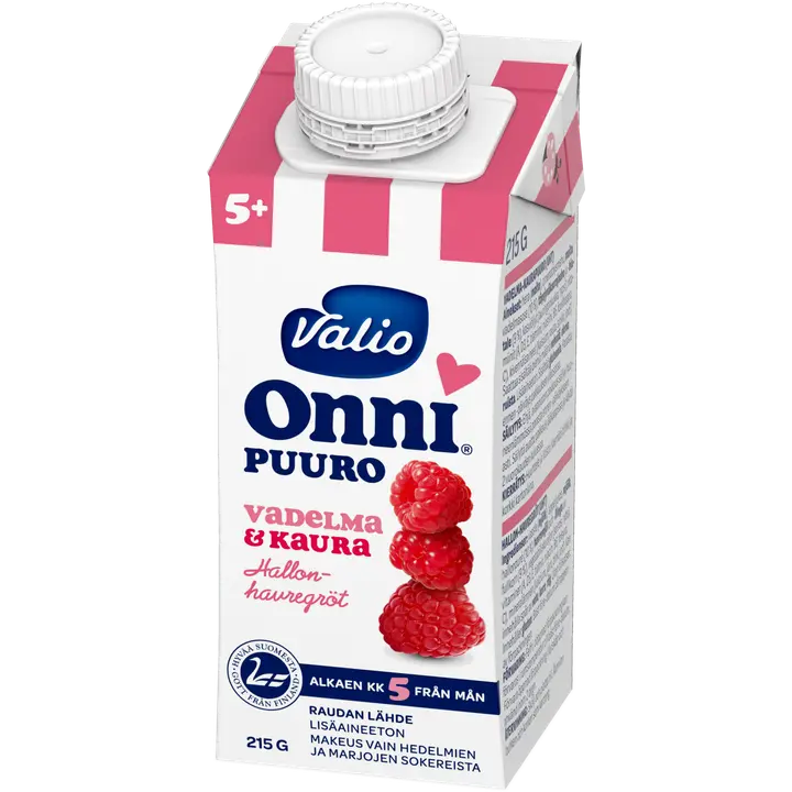 Valio Onni® vadelma-kaurapuuro 215 g UHT (alkaen 5 kk)|Onni Valio Onni® 覆盆子燕麦片 215 g UHT(5 个月起)