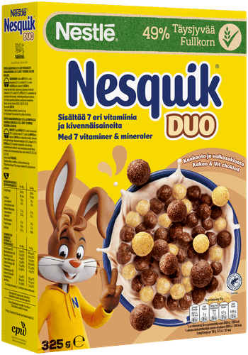 Nestlé Nesquik Duo 325g kaakaomuroja ja valkoisella suklaalla kuorrutettuja muroja|Nesquik 雀巢 Nesquik Duo 325克 可可脆片与白巧克力涂层脆片