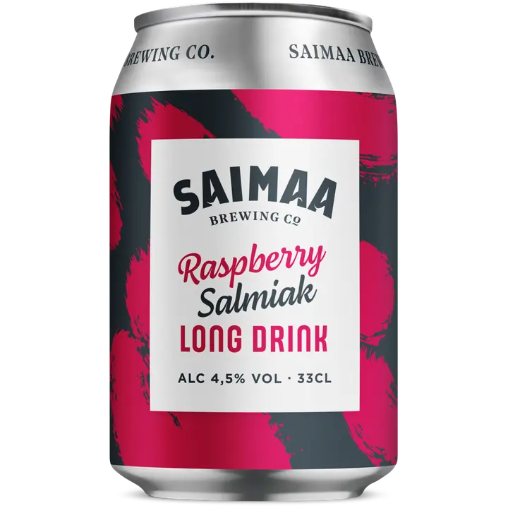 Saimaa Long Drink Raspberry Salmiak 4,5% 0,33l tölkki|Saimaa Long Drink 覆盆子 Salmiak 4.5% 0.33l 罐装