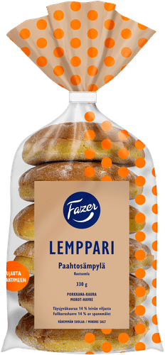 Fazer Lemppari Paahtosämpylä Porkkana-kaura 6kpl 330g, porkkana-moniviljasämpylä|Fazer 最爱烤面包卷 胡萝卜燕麦 6个装 330克 胡萝卜杂粮面包卷