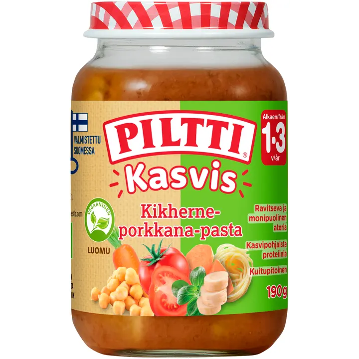 Piltti Kasvis 190g Kikherne-porkkana-pasta lastenateria 1-3v Luomu|Piltti 蔬菜 190 克 鹰嘴豆胡萝卜意大利面 儿童餐 1-3 岁 有机