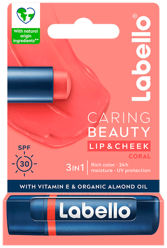 Labello 4,8g Caring Beauty Coral - sävyttävä voide huulille ja poskille