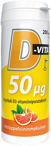 D-Vita 50微克血橙味200片木糖醇D3维生素咀嚼片,Vitabalans