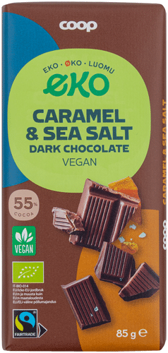 Coop 生态素食巧克力咸焦糖海盐 85 g|Coop Eko vegaaninen suklaa kinuski ja merisuola 85 g