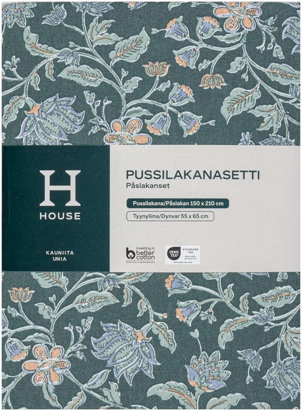 House 缎面床单套装 奥菲利亚 150x210+55x65厘米 绿色
