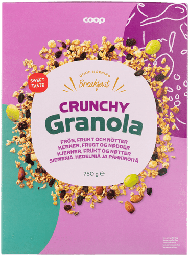 Coop crunchy granola siemeniä, hedelmiä ja pähkinöitä 750 g|Coop 籽、水果与坚果脆格兰诺拉 750g