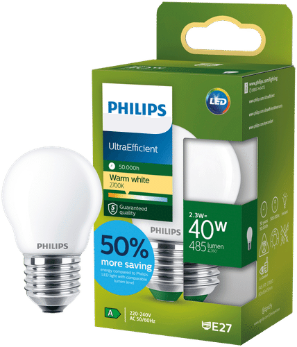 Philips 高效LED灯泡2.3W P45 E27 2700K 485LM磨砂