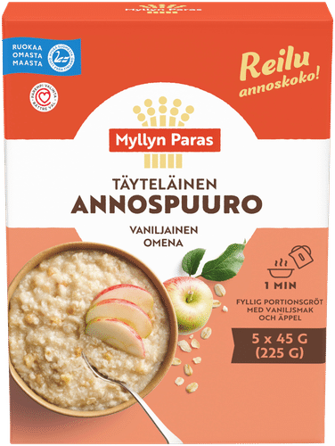 Myllyn Paras Täyteläinen Annospuuro Vaniljainen Omena 5x45g|Myllyn Paras 浓郁即食粥 香草苹果 5x45g