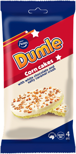 Fazer Dumle maissikakku valkosuklaalla ja suolaisella karamellilla 4kpl 66g|Fazer Dumle白巧克力咸焦糖玉米蛋糕4块装 66g