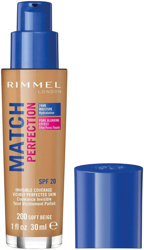 Rimmel London Rimmel 30ml Match Perfection 粉底液 SPF20 200 Soft Beige 柔米色