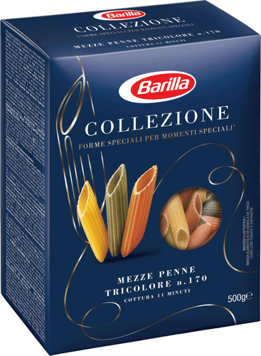 Barilla Collezione三色短通心粉n.170,番茄菠菜硬粒小麦意面 500g|Barilla Collezione Mezze Penne Tricolore n.170 durumvehnäpasta tomaatilla ja pinaatilla 500g