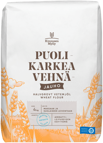 Kinnusen Mylly Puolikarkea vehnäjauho 4 kg
