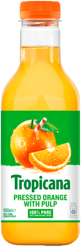 Tropicana pressed orange juice with pulp appelsiinitäysmehu hedelmälihalla 0,9l|Tropicana 带果肉压榨橙汁 全带果肉橙汁 0,9l