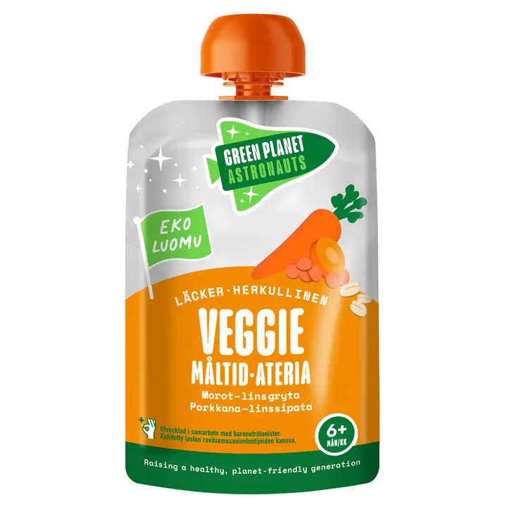Green Planet Astronauts Luomu Veggie-ateria Porkkana-linssipata 100g 6kk+|Green Planet Astronauts 有机素食餐胡萝卜扁豆炖菜 100 克 6 个月以上