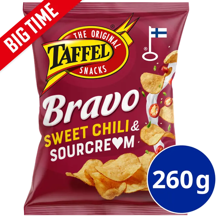 Taffel Bravo sourcream & sweet chili maustettu sipsi 260g-Taffel Bravo 酸奶油和甜辣椒味薯片 260g