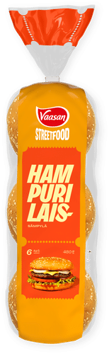 Vaasan Street Food Hampurilaissämpylä Classic 480 g 6 kpl|Vaasan Street Food 经典汉堡面包 480克 6 kpl