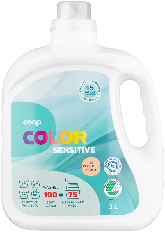 Coop 彩色衣物敏感肌洗衣液 3 l|Coop Color Sensitive kirjopyykin pesuneste 3 l