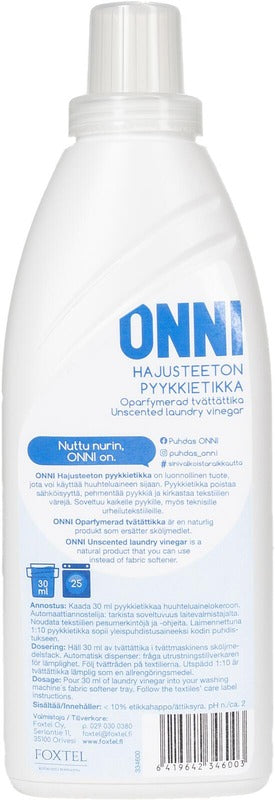 Onni Puhdas ONNI 洗衣醋 无香 750 ML|Puhdas ONNI Pyykkietikka Hajusteeton 750 ML