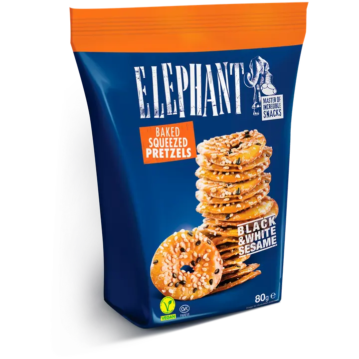 Elephant paahdetut pretzelit seesaminsiemenet veganinen 80g-Elephant 烤椒盐卷饼 芝麻 素食主义者 80g