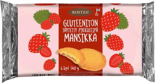 Rosten 无麸质夹心小饼干 草莓味 140 g|Rosten Gluteeniton täytetty pikkuleipä Mansikka 140 g
