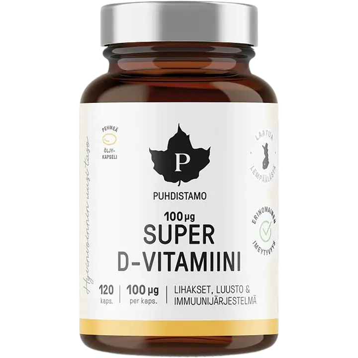 Puhdistamo Super D-vitamiini 100 µg 120 kapselia-Puhdistamo 超级维生素 D 100 微克 120 粒