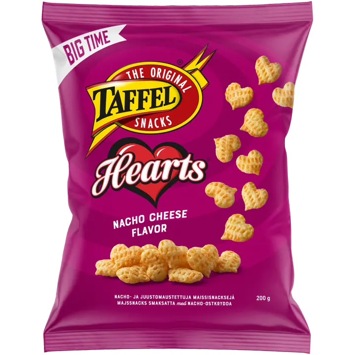 Taffel Hearts nacho cheese maustettu maissisipsi 200g-Taffel 红心纳乔奶酪味玉米片 200g