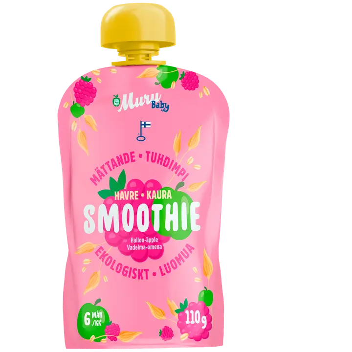 Muru Baby Luomusmoothie vadelma omena kaura alk 6kk 110g|Muru Baby 有机覆盆子苹果燕麦 6 个月起 110g