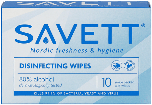 Savett 消毒湿巾(皮肤消毒用) 10kpl|Savett Disinfecting Wipe kosteuspyyhe ihon desinfiointiin 10kpl