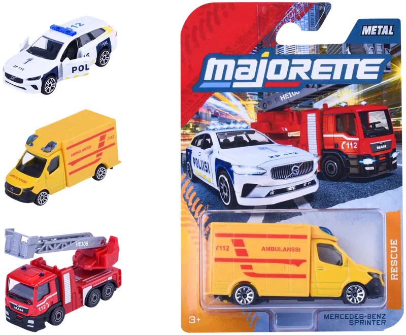 Majorette 芬兰警报车模型,压铸金属,7.5厘米,混装,单件出售|Majorette suomalaiset hälytysajoneuvot, metallivalettu (die-cast), 7,5 cm, lajitelma, myydään yksittäin