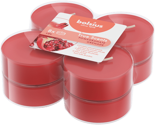 Bolsius True Scents – 香薰加热蜡烛,加大号 – 石榴 – 红色 – 8个/包|Bolsius True Scents – tuoksulämpökynttilät, maksikoko – Pomegranate – punainen – 8 kpl/pakkaus