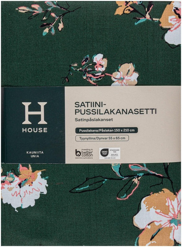 House Aurora缎面床品四件套 150x210厘米 深绿色