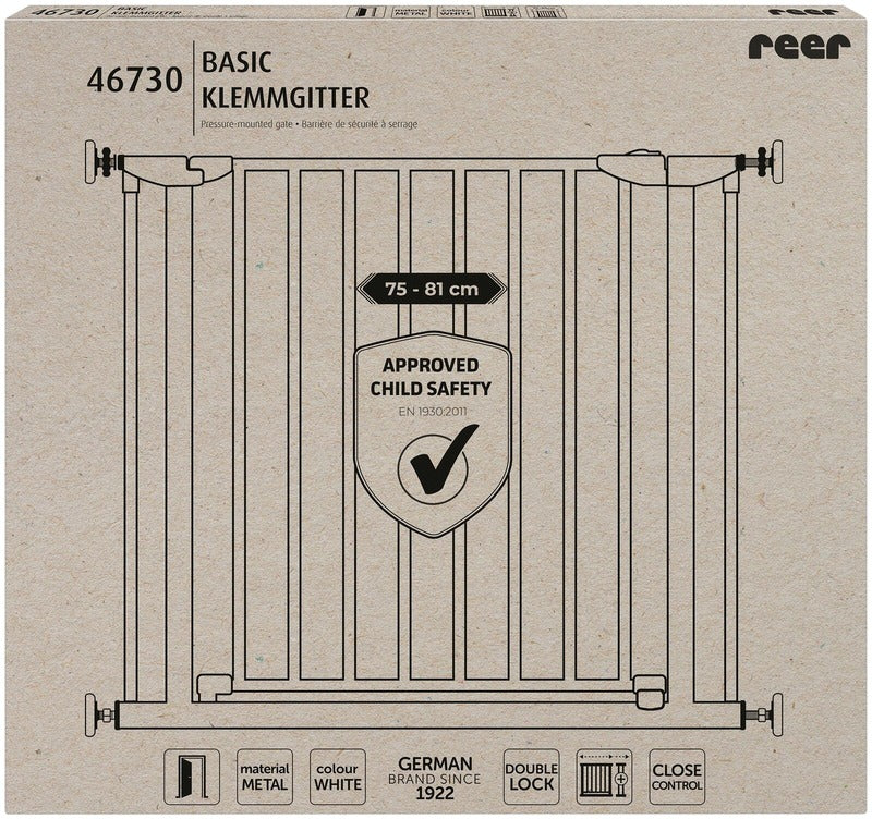 ReeR 免打孔张力安全门 74–80.7厘米 白色|Reer turvaportti pingotettava, ruuviton kiinnitys, 74 – 80,7cm, valkoinen