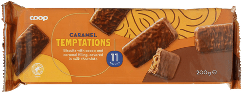 Coop 焦糖诱惑夹心饼干 200 g|Coop Caramel Temptations täytekeksi 200 g