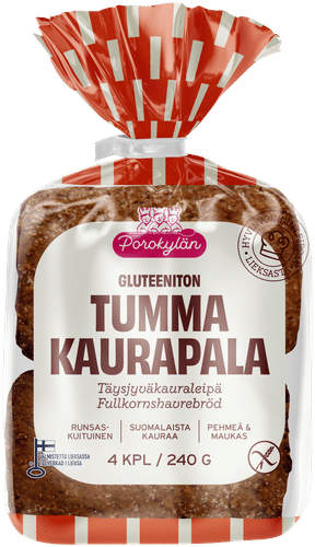 Porokylän 无麸质全麦燕麦面包块 4片 240 g|Porokylän Tumma kaurapala gluteeniton täysjyväkauraleipä 4 kpl 240 g