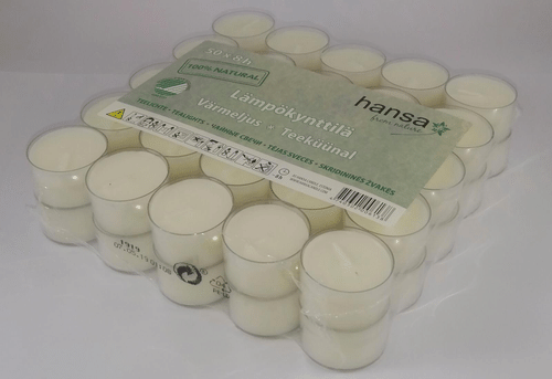 Hansa Candle lämpökynttilä muovikipossa 8h 50kpl