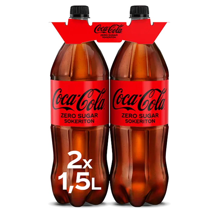 2-pack Coca-Cola Zero Sugar virvoitusjuoma muovipullo 1,5 L|Coca-Cola 2 件装可口可乐零糖软饮料塑料瓶 1,5 L