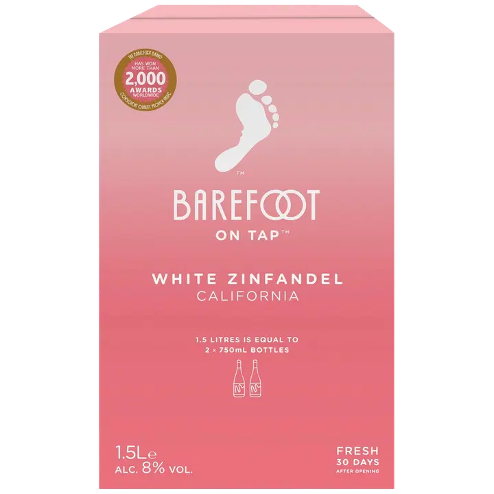 Barefoot White Zinfandel rosee viini 8 til- % 1,5 l bib|Barefoot 白仙粉黛玫瑰饮品 8 vol% 1.5 升围兜