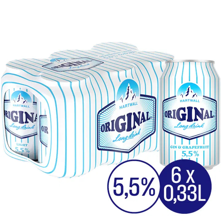 6 x Hartwall Original Long Drink White Label Grapefruit 5,5% 0,33 l|Hartwall Original Long Drink 6 x Hartwall 原味长饮白标葡萄柚 5.5% 0,33 l